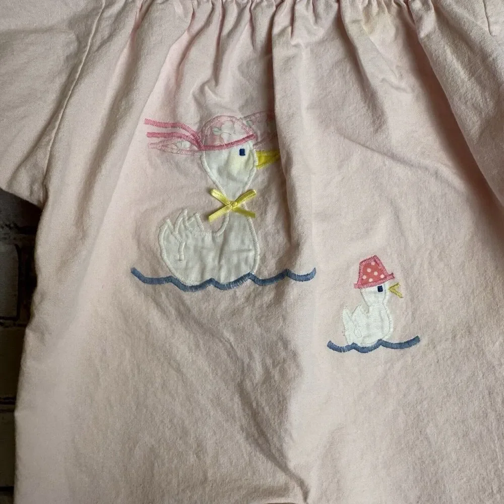 VTG Tadpoles by Frog Pond Romper One Piece Cotton Pink Mama Baby Duck 6 Mos 1984
